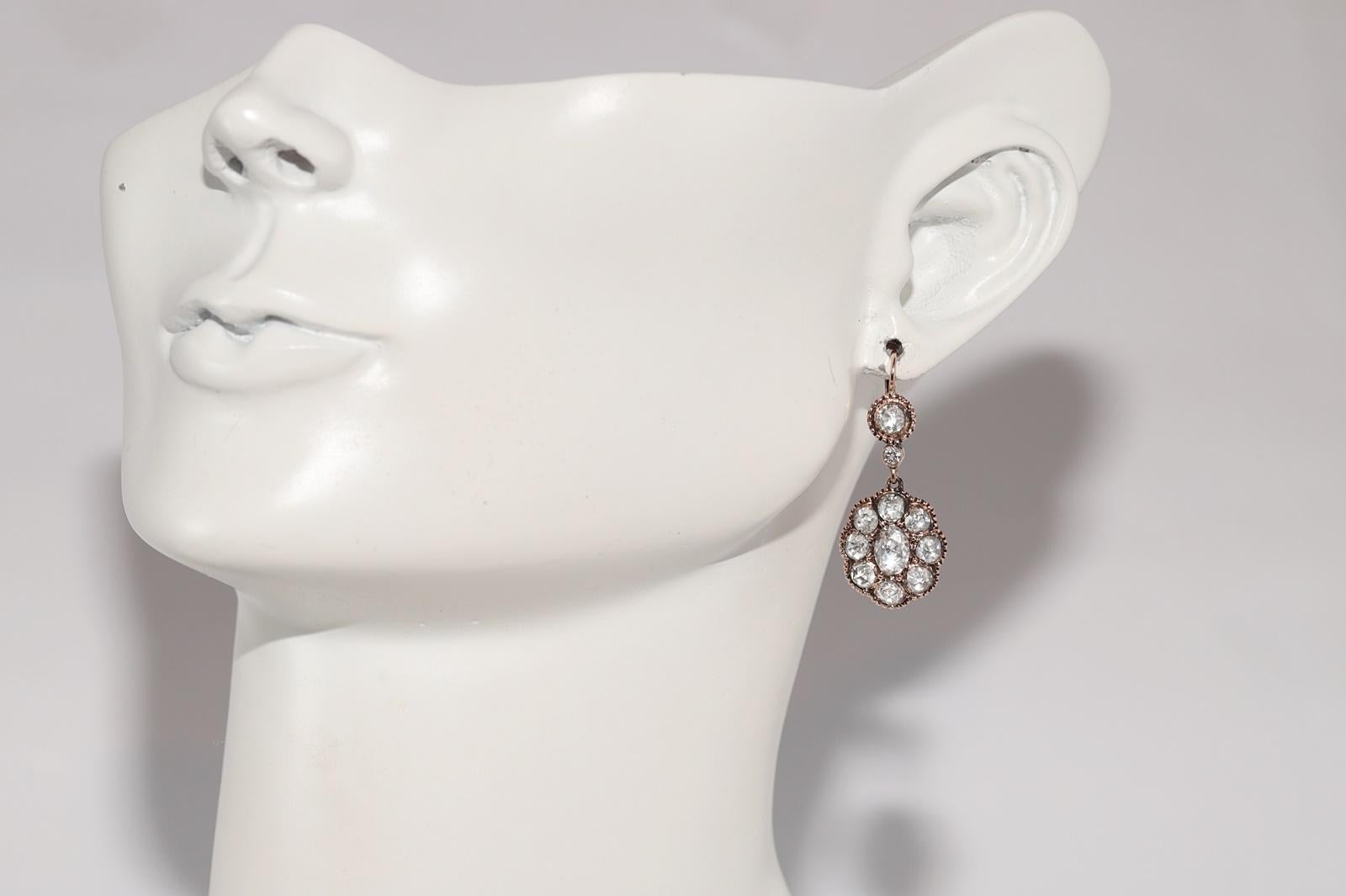 Dekorierter Vintage 14k Gold Tropfenohrring mit natürlichem Diamanten im Rosenschliff im Angebot 9