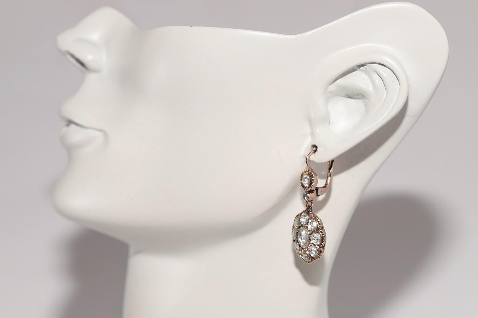 Dekorierter Vintage 14k Gold Tropfenohrring mit natürlichem Diamanten im Rosenschliff im Angebot 10