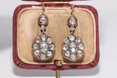 Dekorierter Vintage 14k Gold Tropfenohrring mit natürlichem Diamanten im Rosenschliff