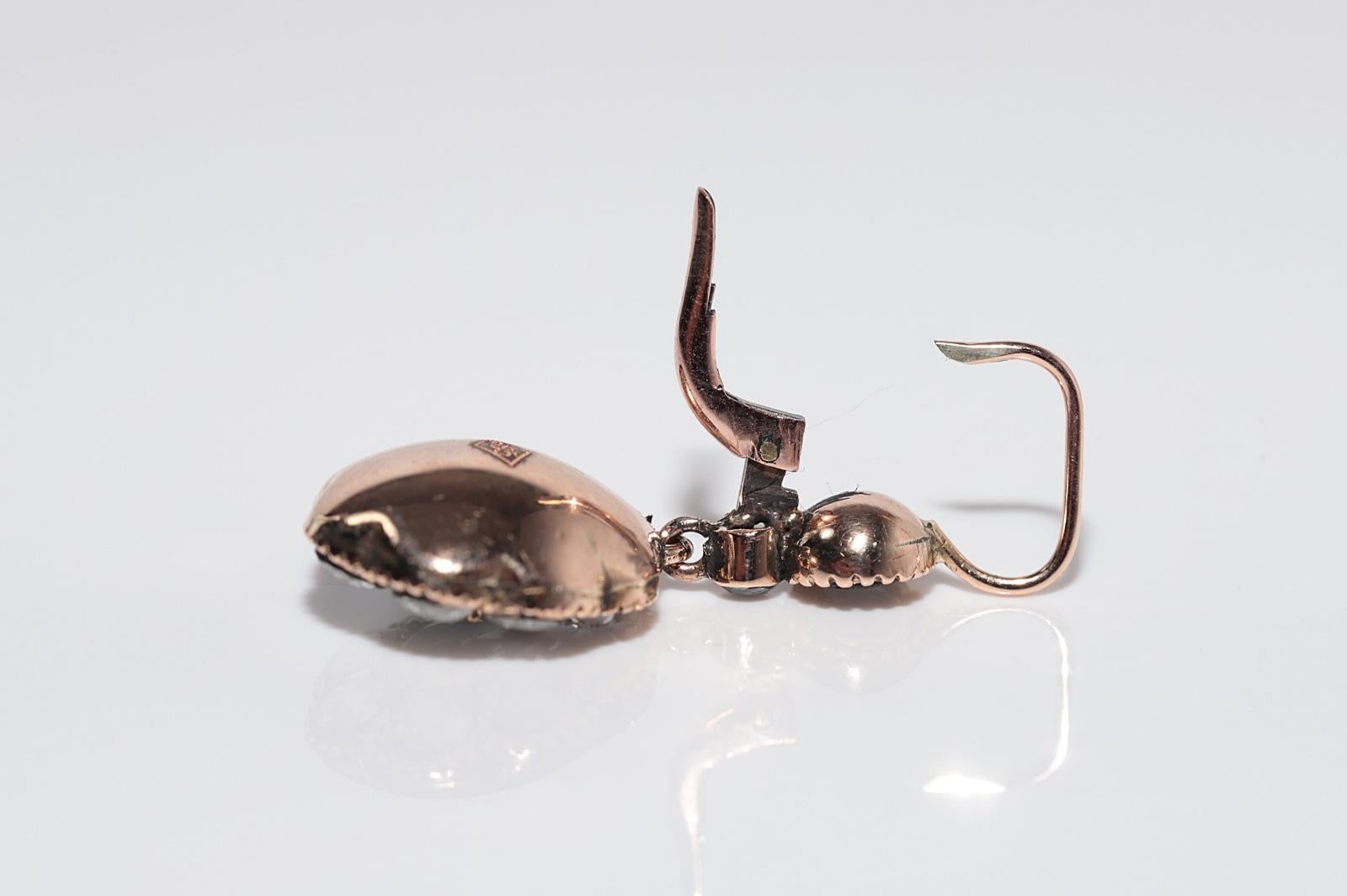 Dekorierter Vintage 14k Gold Tropfenohrring mit natürlichem Diamanten im Rosenschliff im Angebot 4