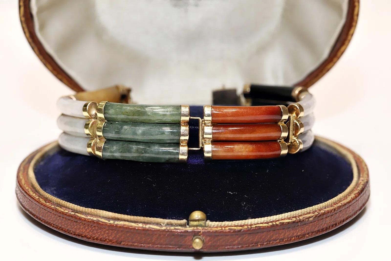 Vintage 14k Gold Natural Stones Decorated Bracelet  For Sale 7