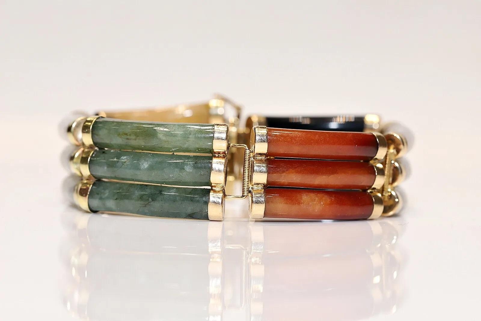 Retro Vintage 14k Gold Natural Stones Decorated Bracelet  For Sale