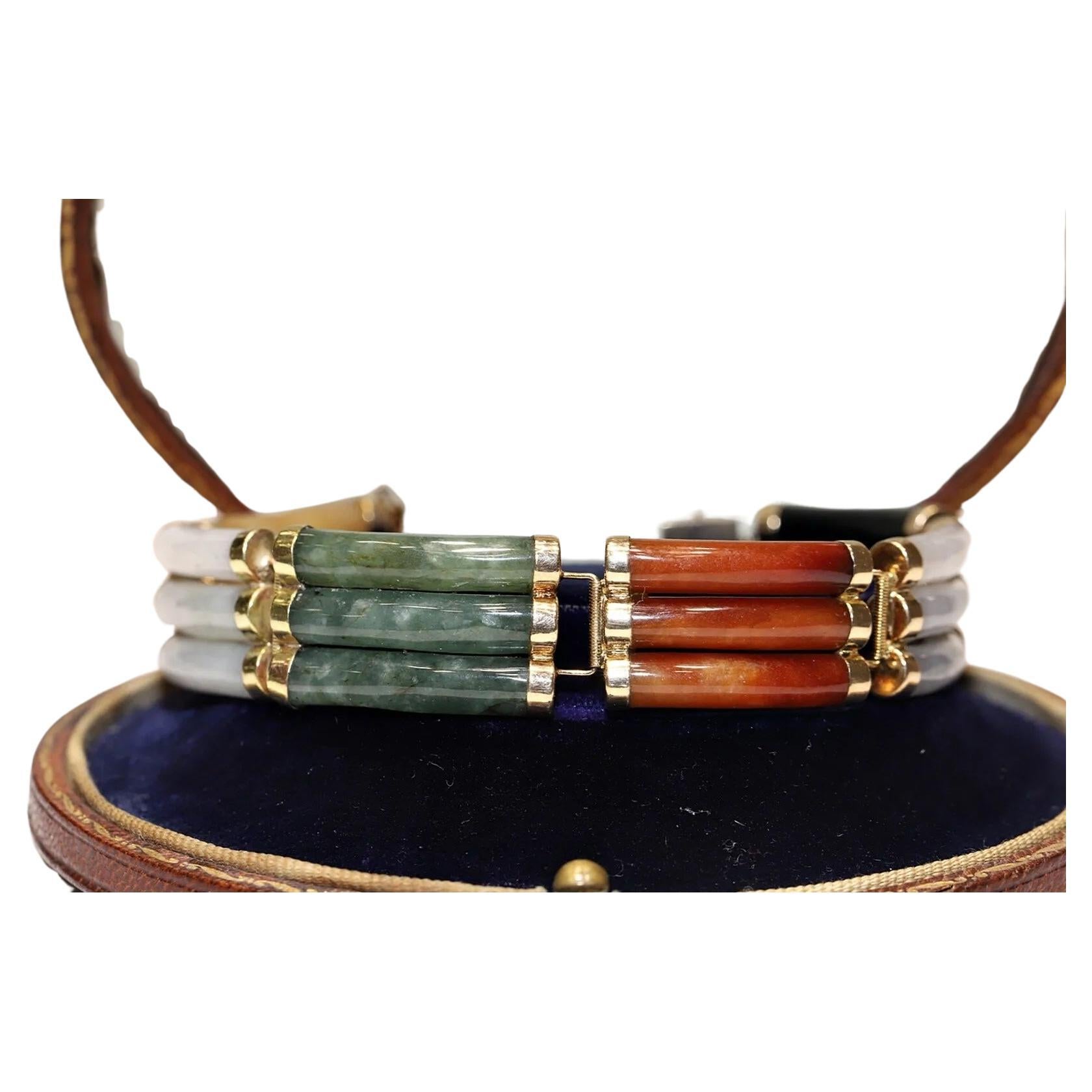 Vintage 14k Gold Natural Stones Decorated Bracelet  For Sale