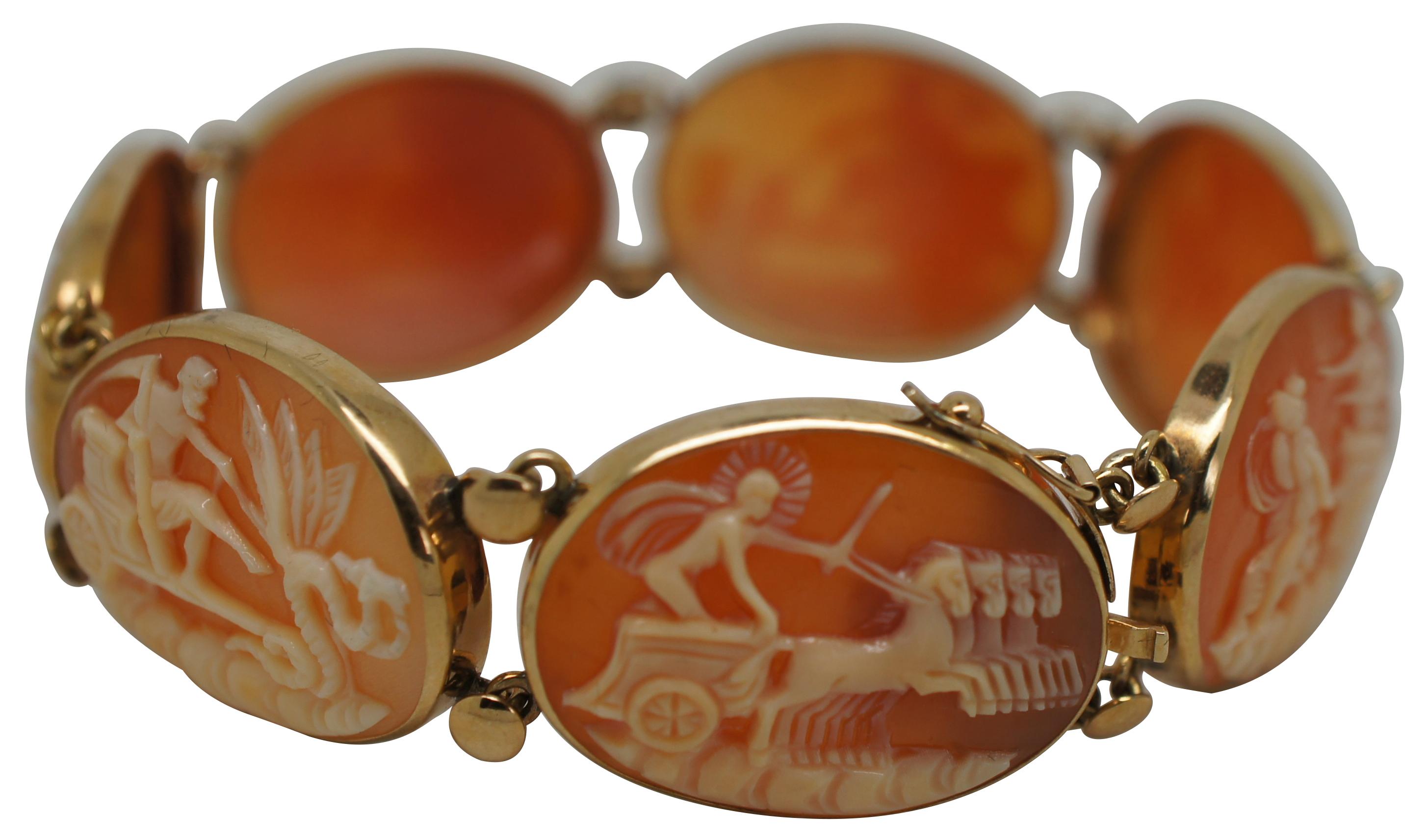 Neoklassizistisches Kamee-Muschelarmband aus 14 Karat Gold, römische Götter 7,5 (Neoklassisch) im Angebot