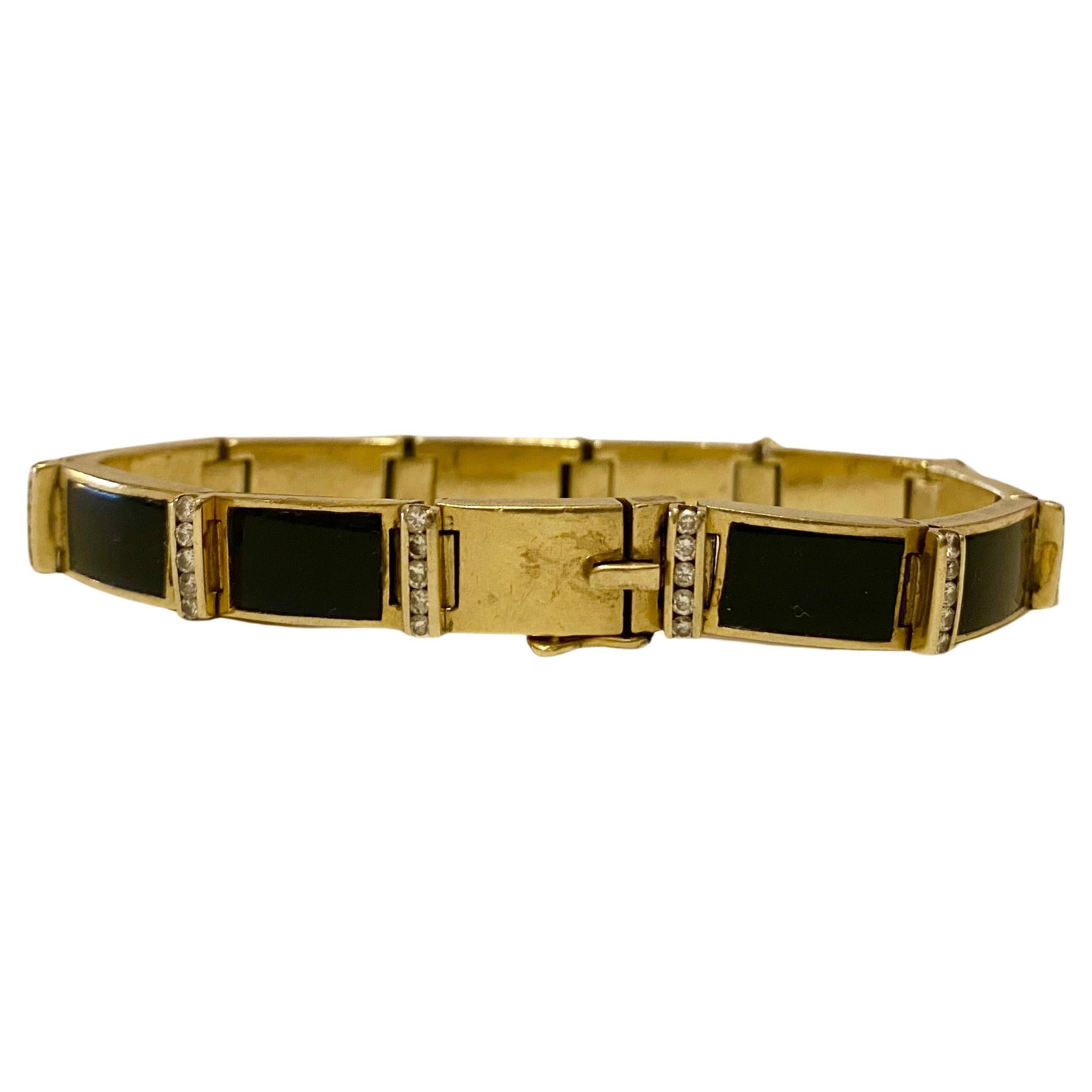 Art Deco Vintage 14k Gold Onyx Diamond Bracelet 