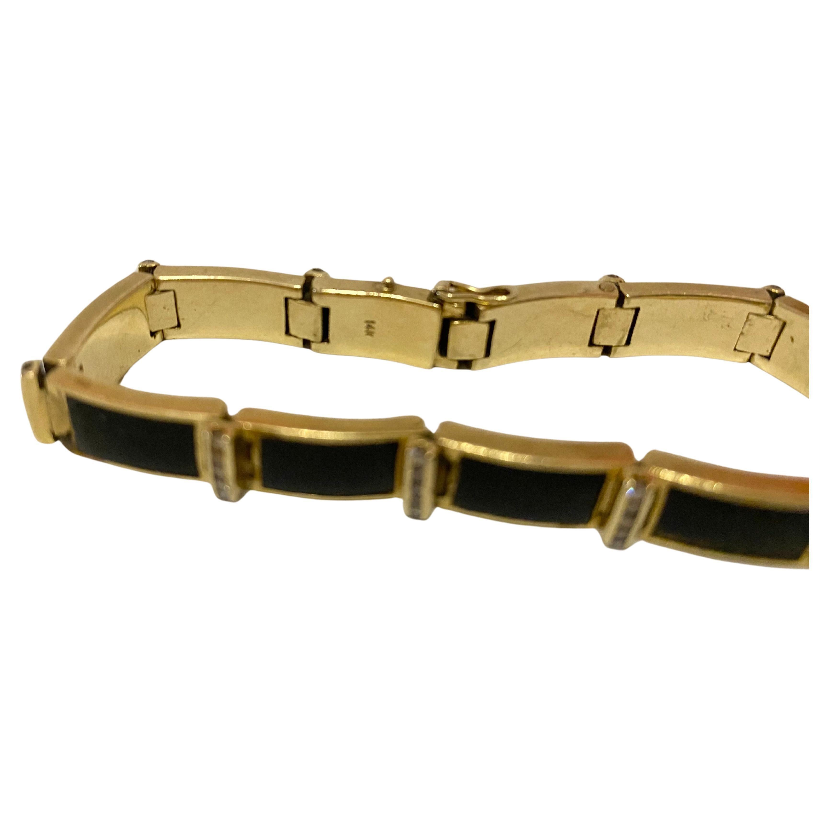 Bead Vintage 14k Gold Onyx Diamond Bracelet  For Sale