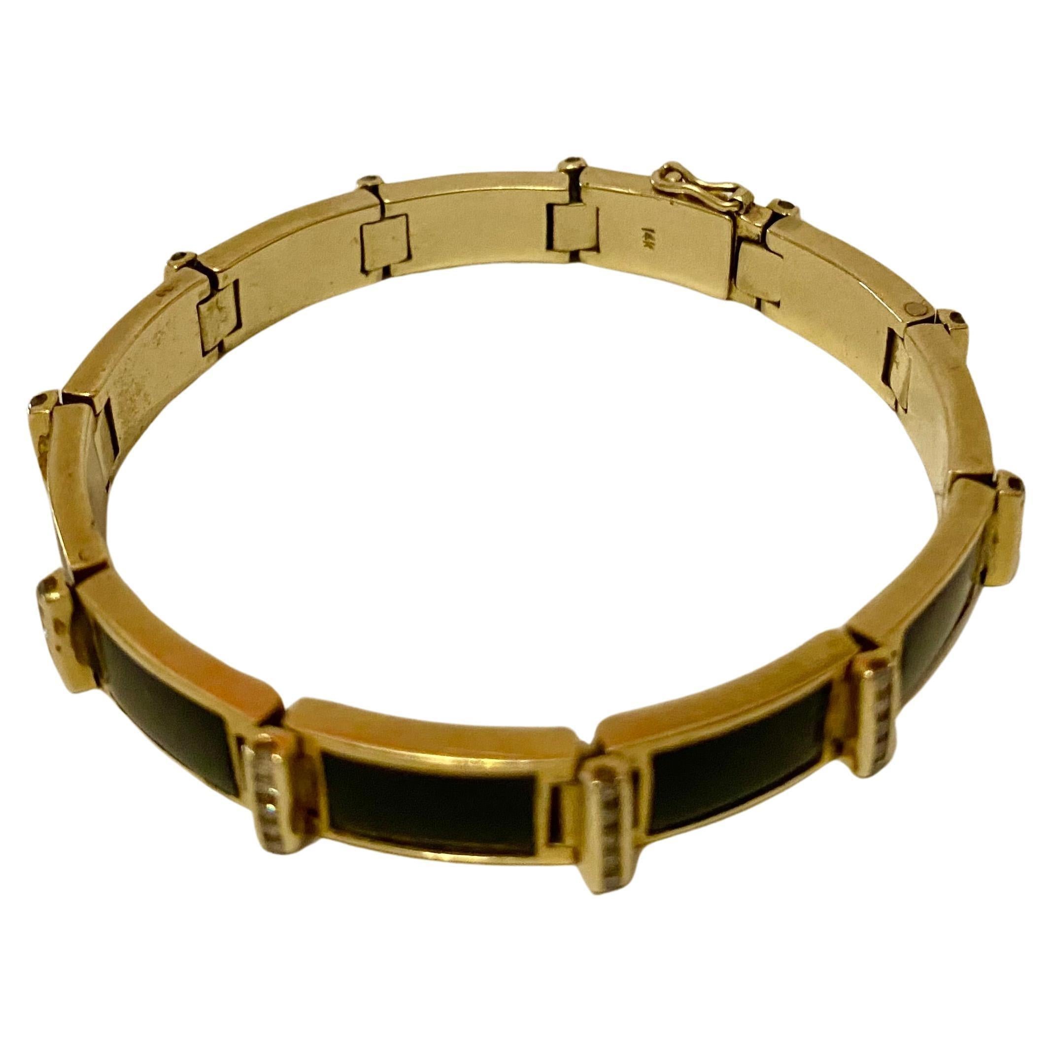 Vintage 14k Gold Onyx Diamond Bracelet In Good Condition In London, GB