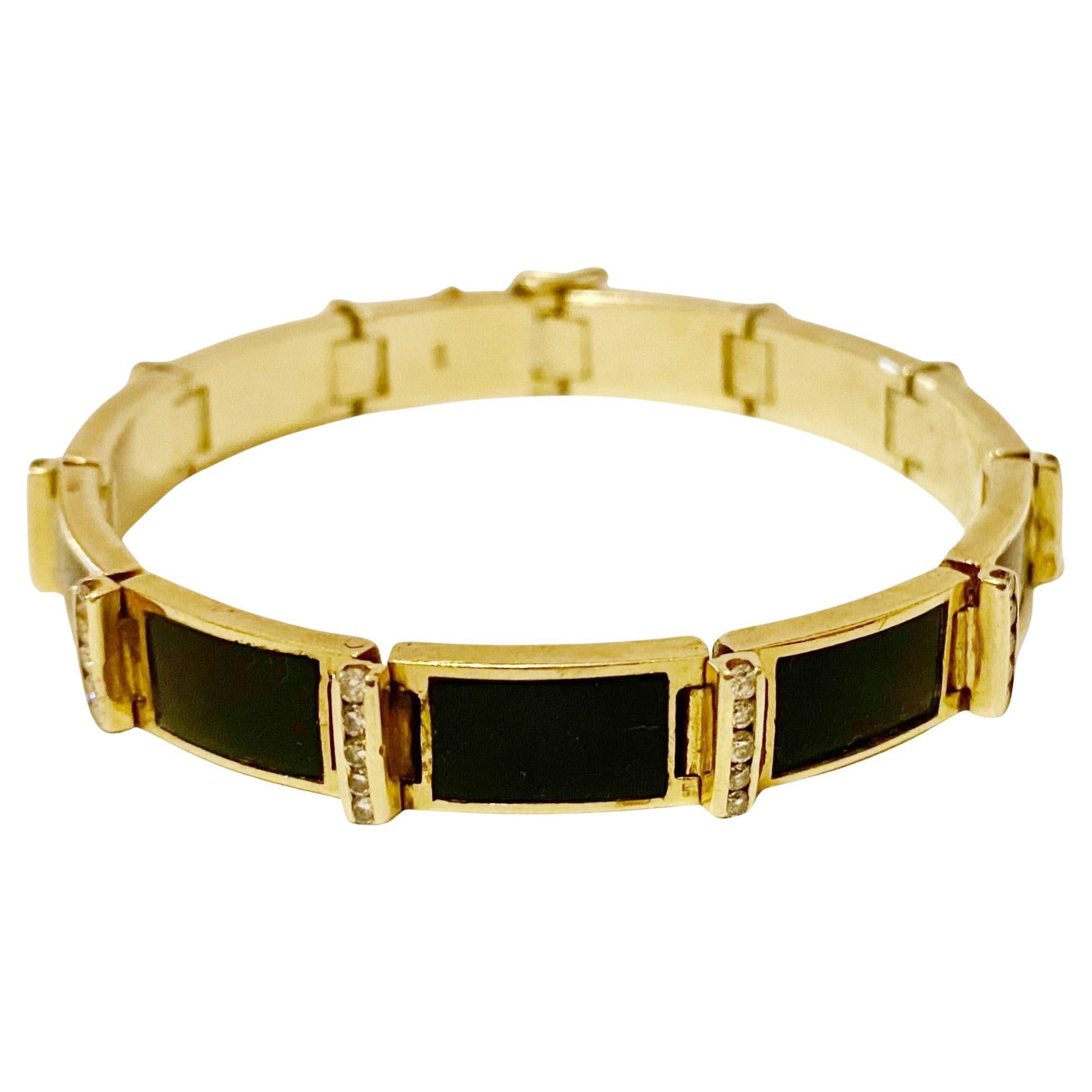 Vintage 14k Gold Onyx Diamond Bracelet  For Sale