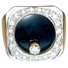 Vintage 14K Gold Onyx Floating Diamond Ring