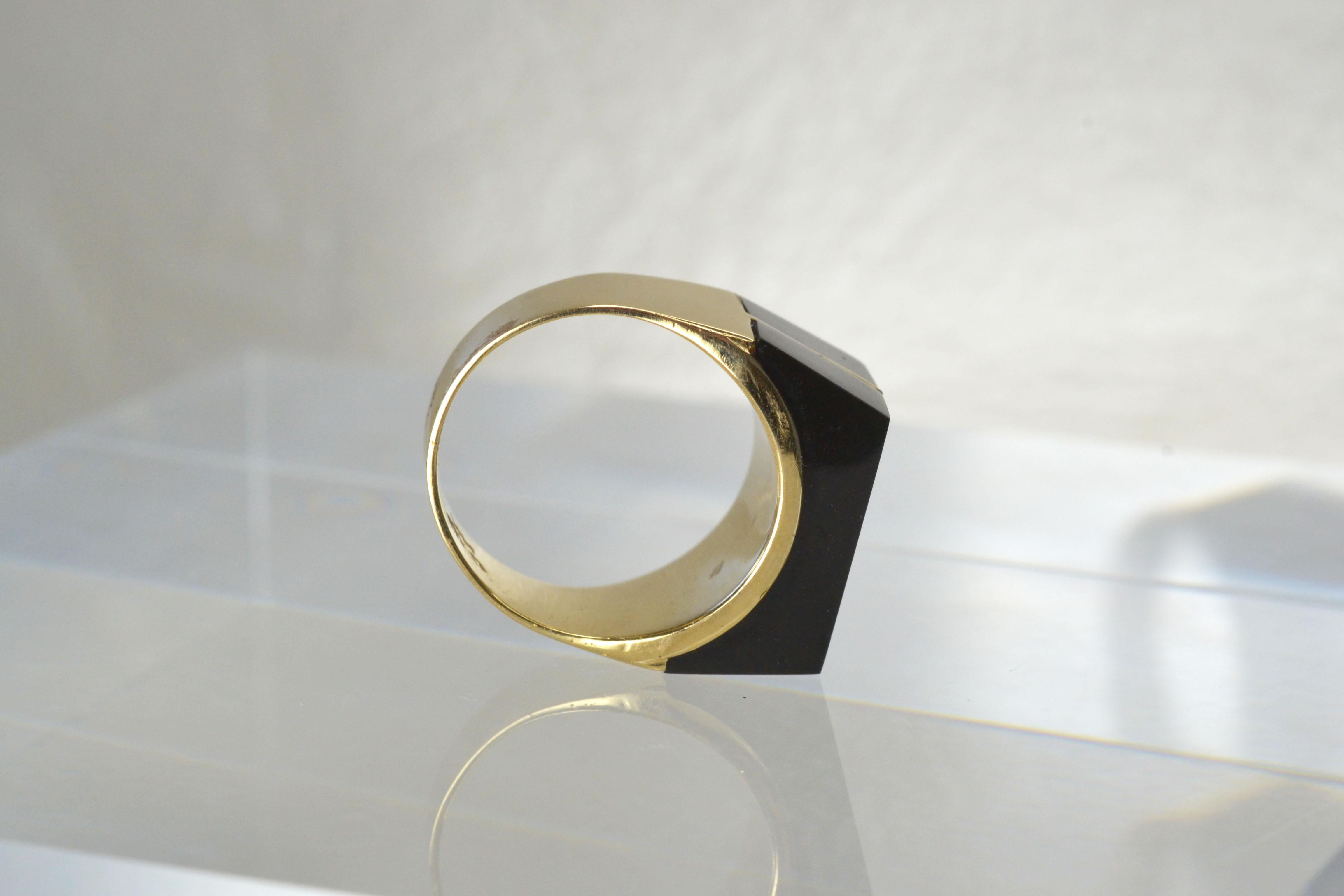 Mixed Cut Vintage 14k Gold & Onyx Ring One-of-a-kind For Sale