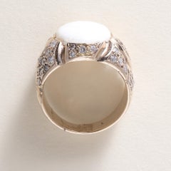 Vintage 14K Gold Opal Bezel Set and Diamond Pave Ring