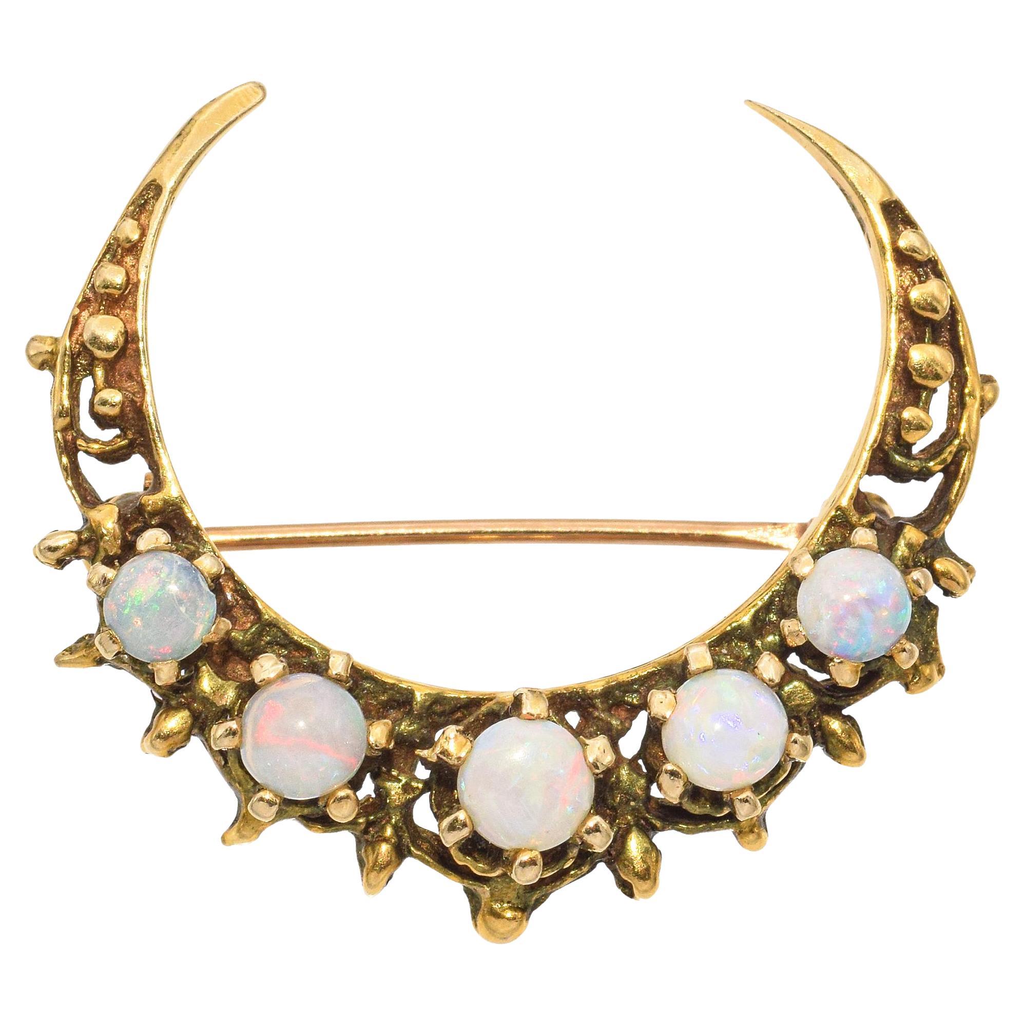 Broche vintage en or 14K Opale croissant de lune