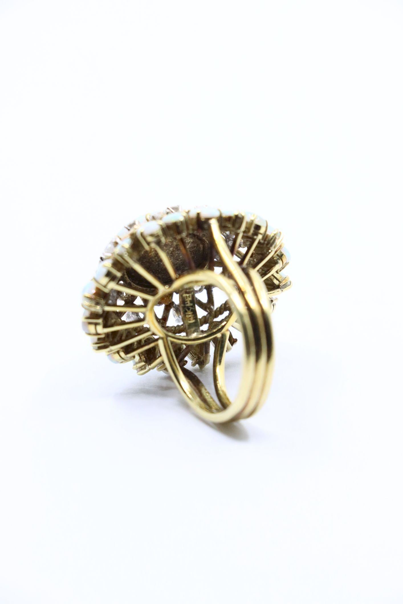 Vintage 14K Gold Opal Diamond Cocktail Ring For Sale 6