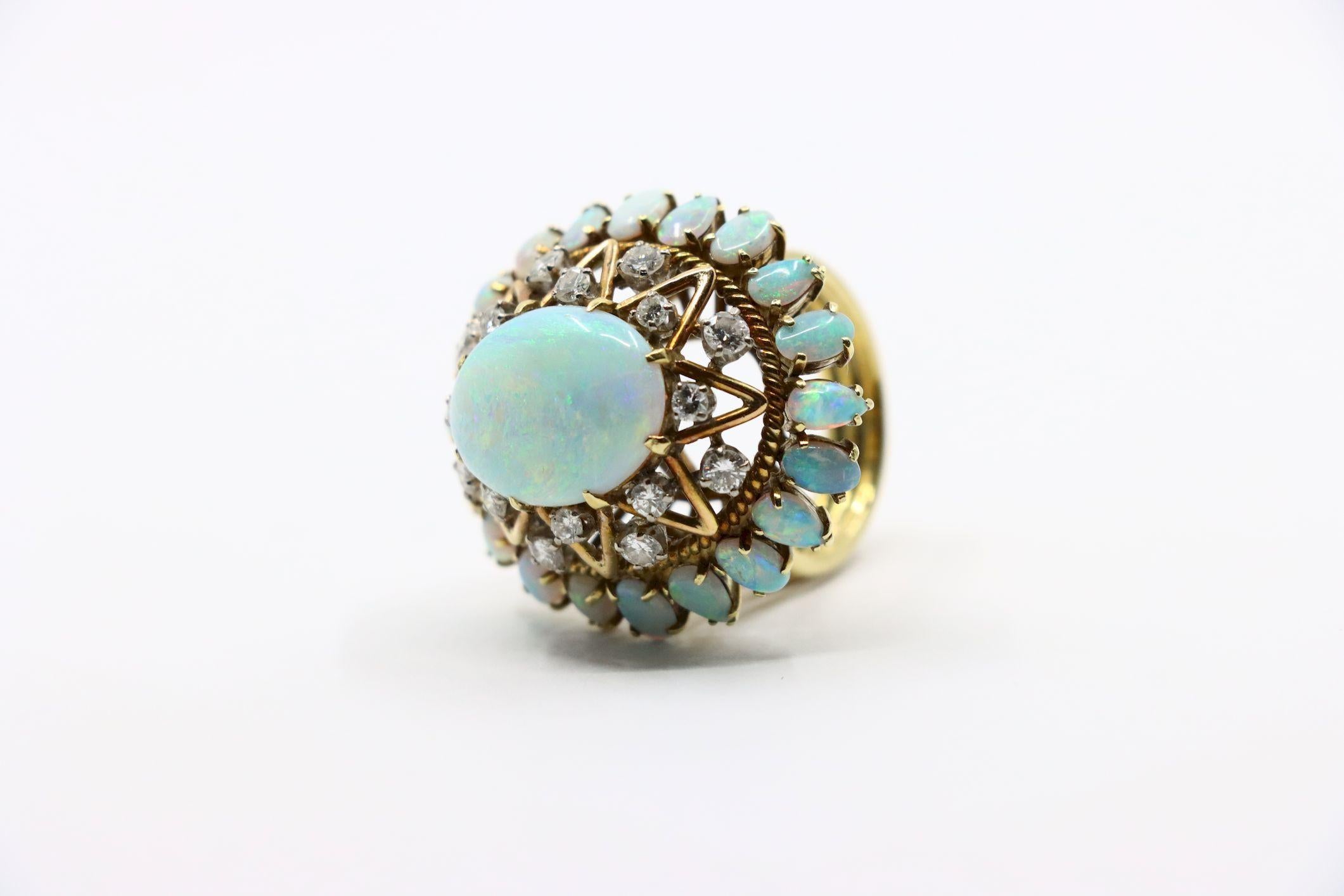 Vintage 14K Gold Opal Diamond Cocktail Ring For Sale 7