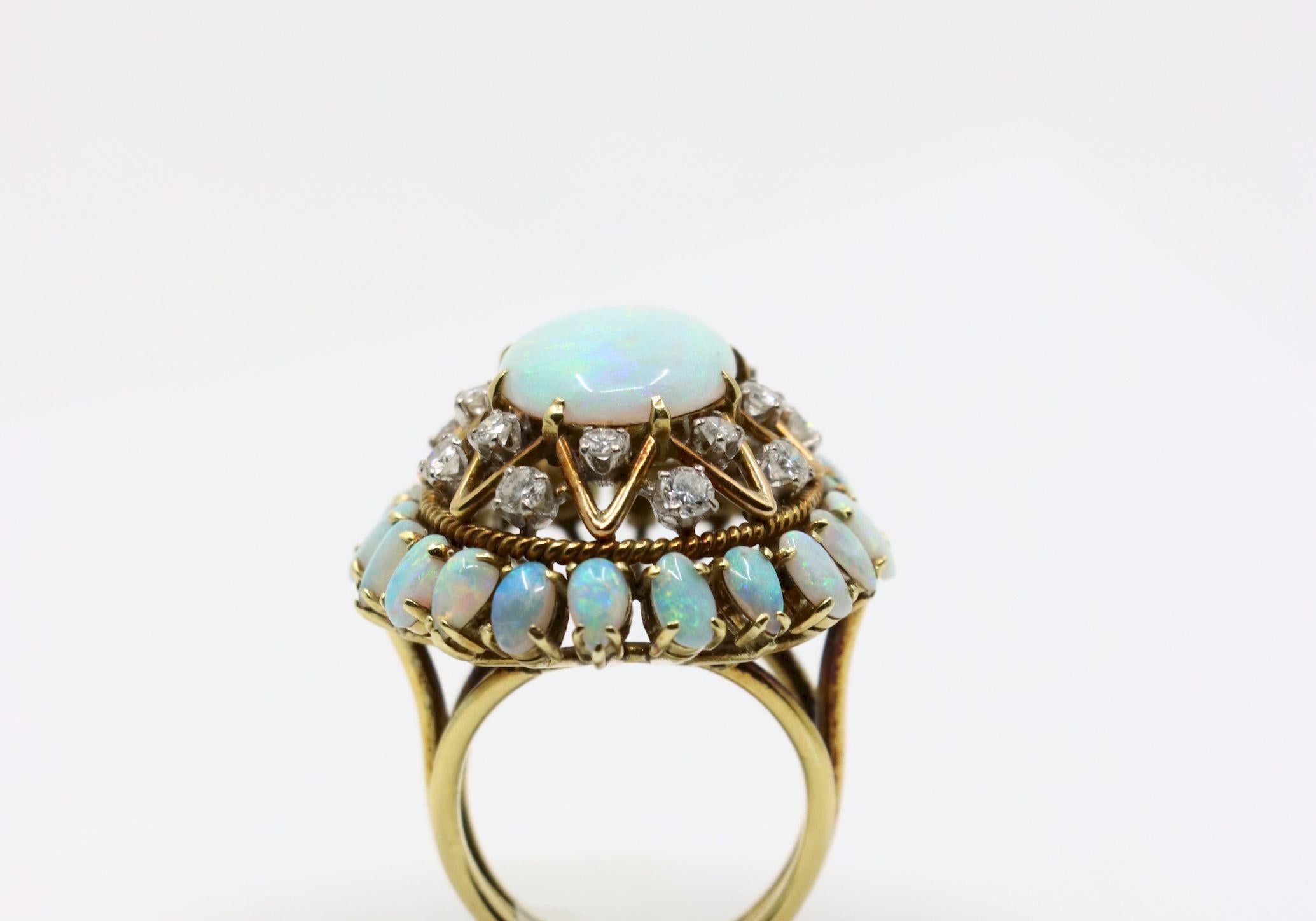 Vintage 14K Gold Opal Diamond Cocktail Ring For Sale 10