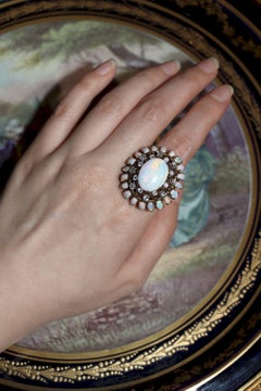 Vintage 14K Gold Opal Diamond Cocktail Ring