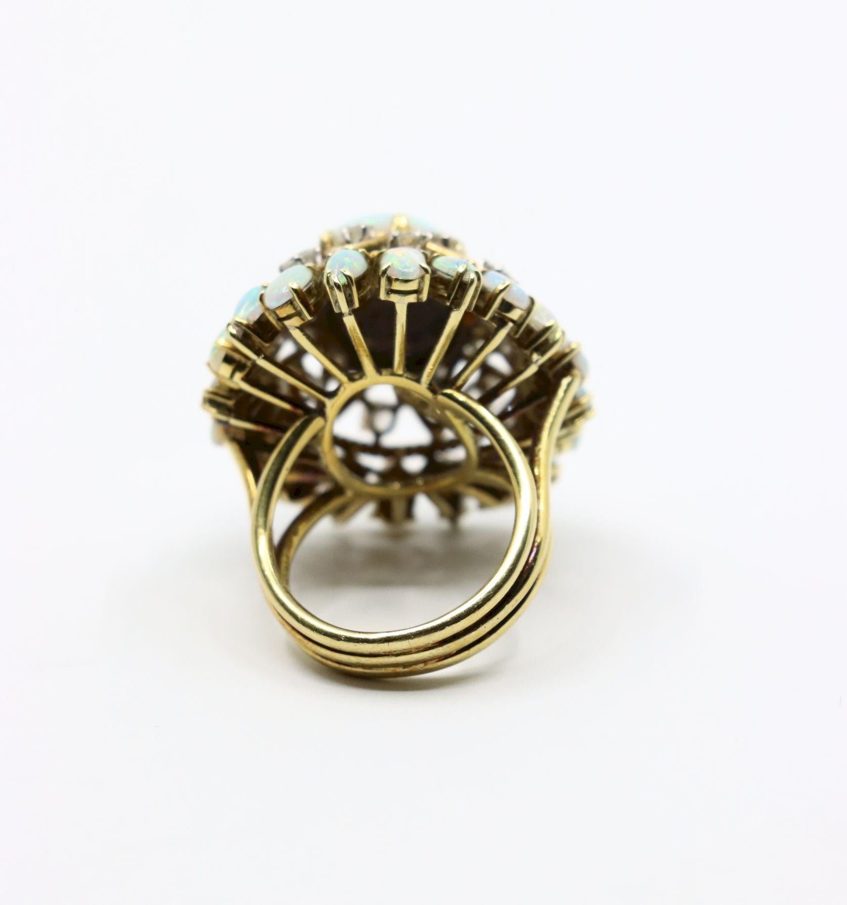 Vintage 14K Gold Opal Diamond Cocktail Ring For Sale 2