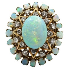 Anello da cocktail con diamante e opale in oro 14K vintage