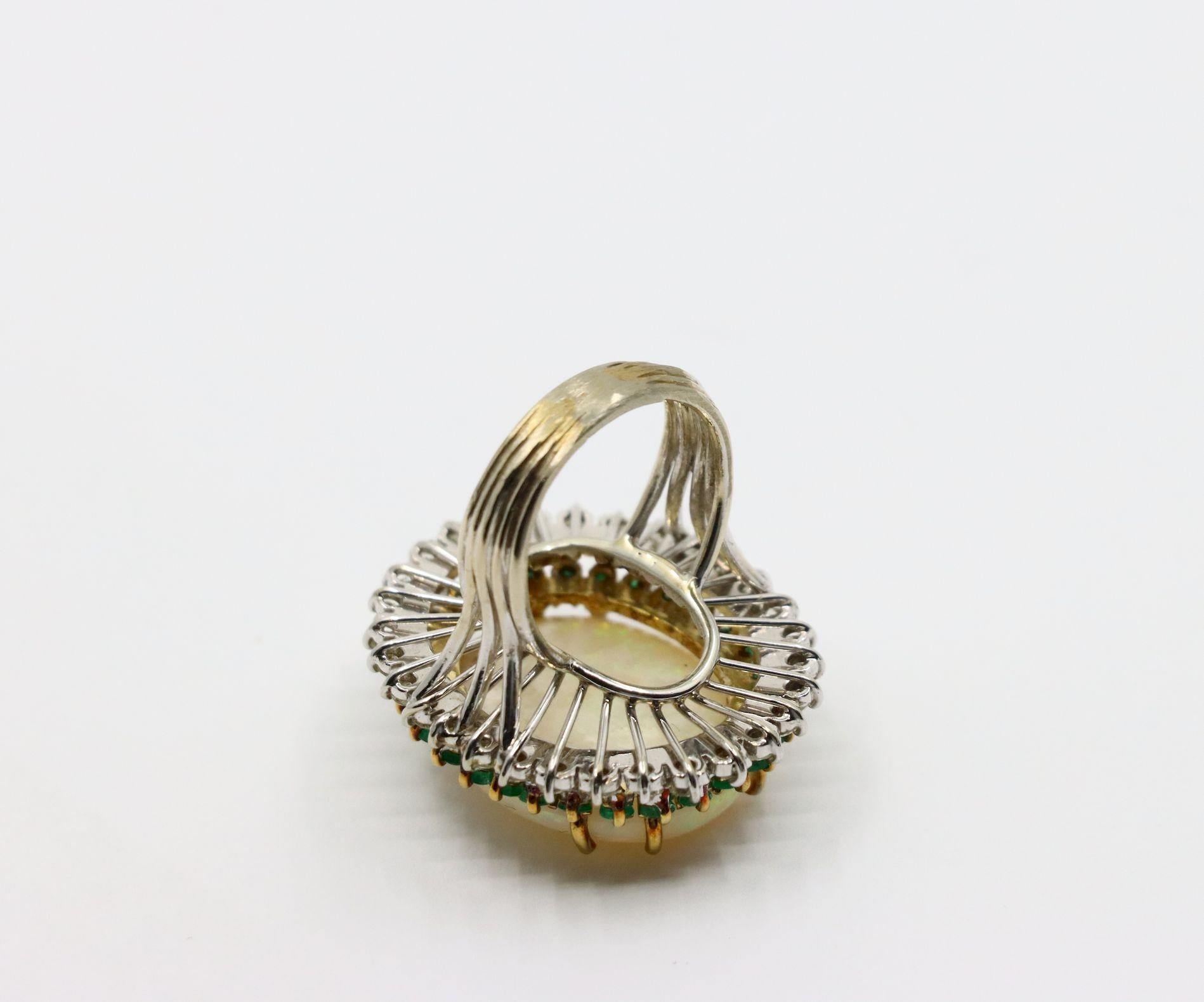 Vintage 14K Gold Opal Emerald Diamond Cocktail Ring For Sale 6