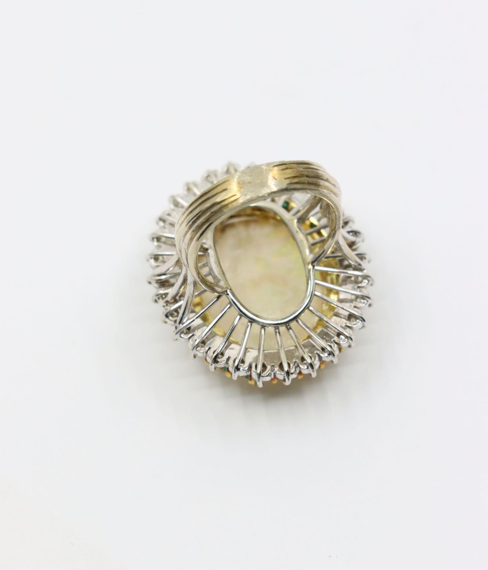 Vintage 14K Gold Opal Emerald Diamond Cocktail Ring For Sale 7