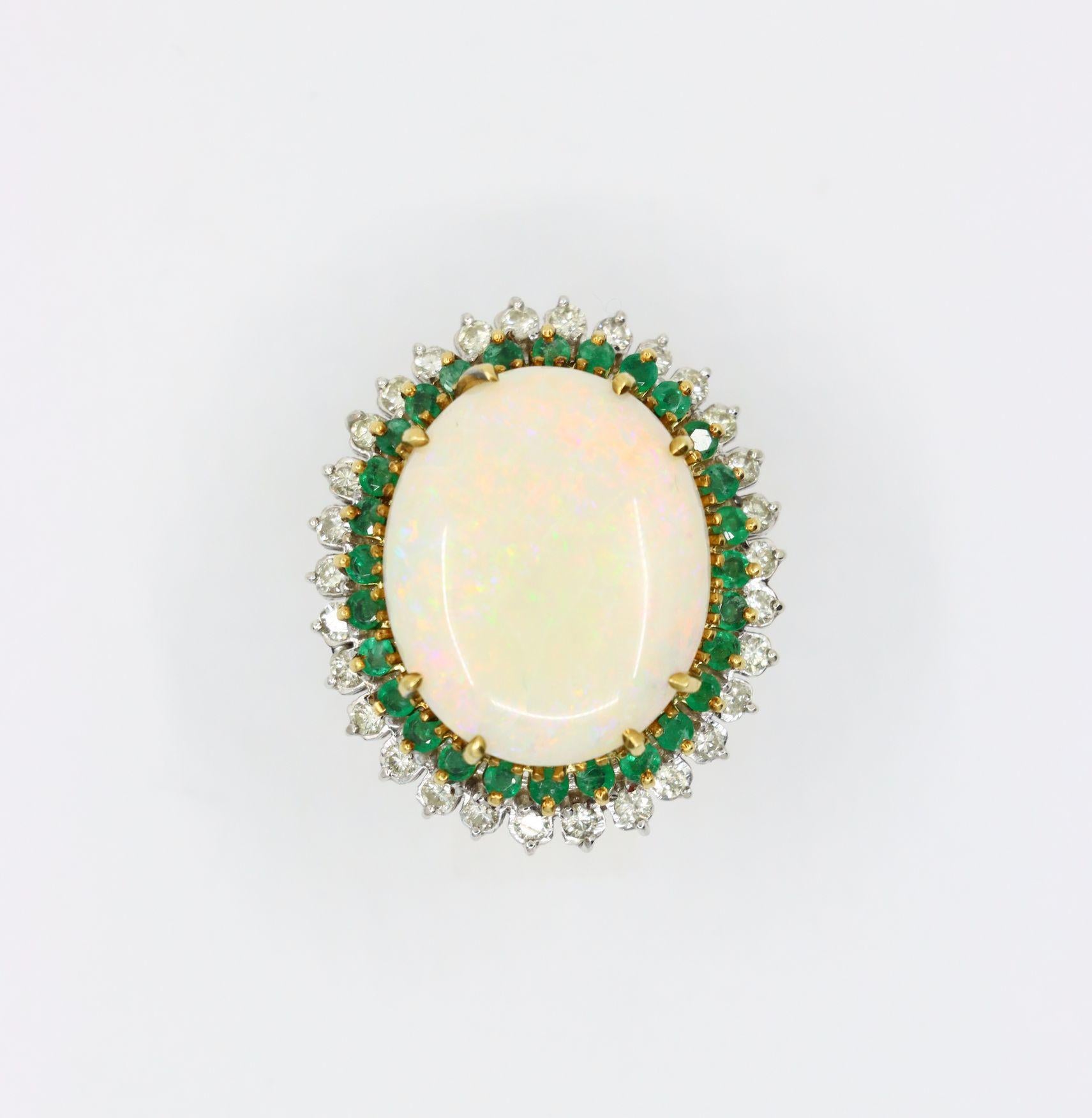 Vintage 14K Gold Opal Emerald Diamond Cocktail Ring For Sale 8