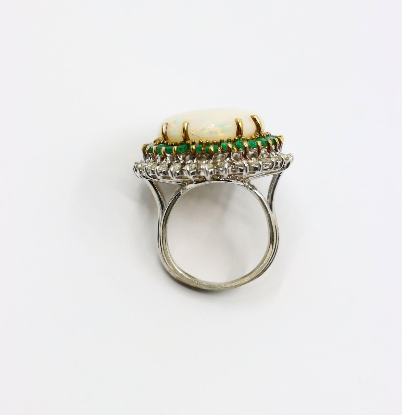Vintage 14K Gold Opal Emerald Diamond Cocktail Ring For Sale 4