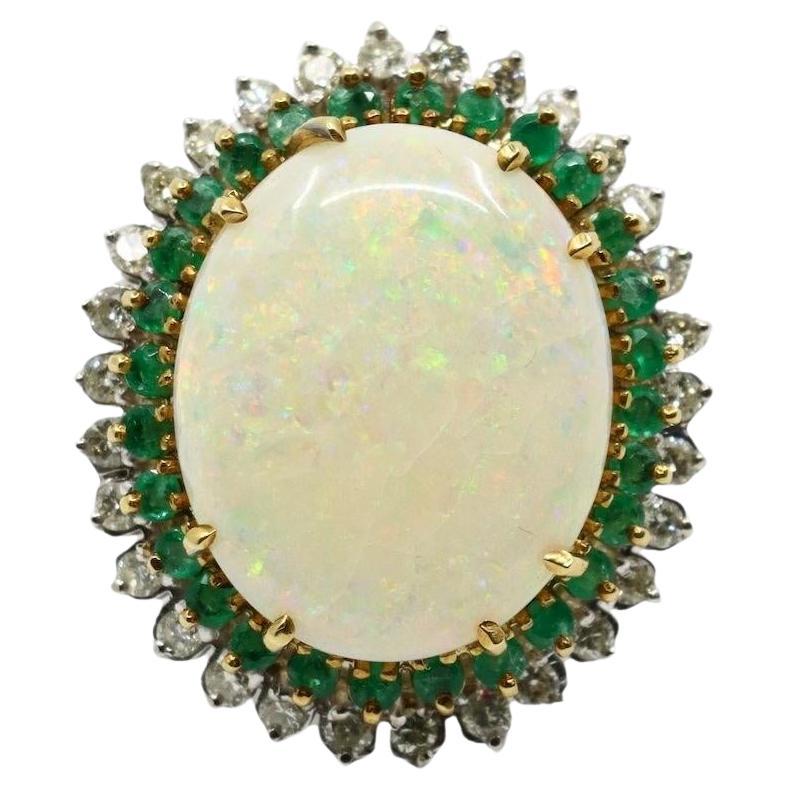 Anello da cocktail con diamante e smeraldo in oro 14K vintage