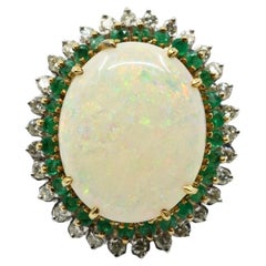 Bague cocktail vintage en or 14 carats, opale, émeraude et diamant