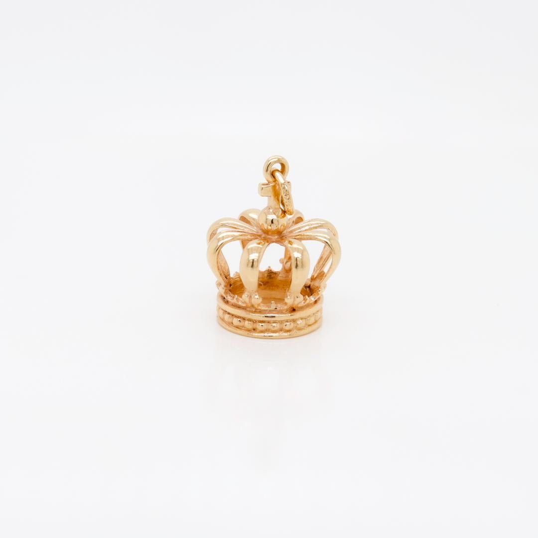 Vintage 14k Gold Openwork Crown Charm for a Charm Bracelet In Good Condition In Philadelphia, PA