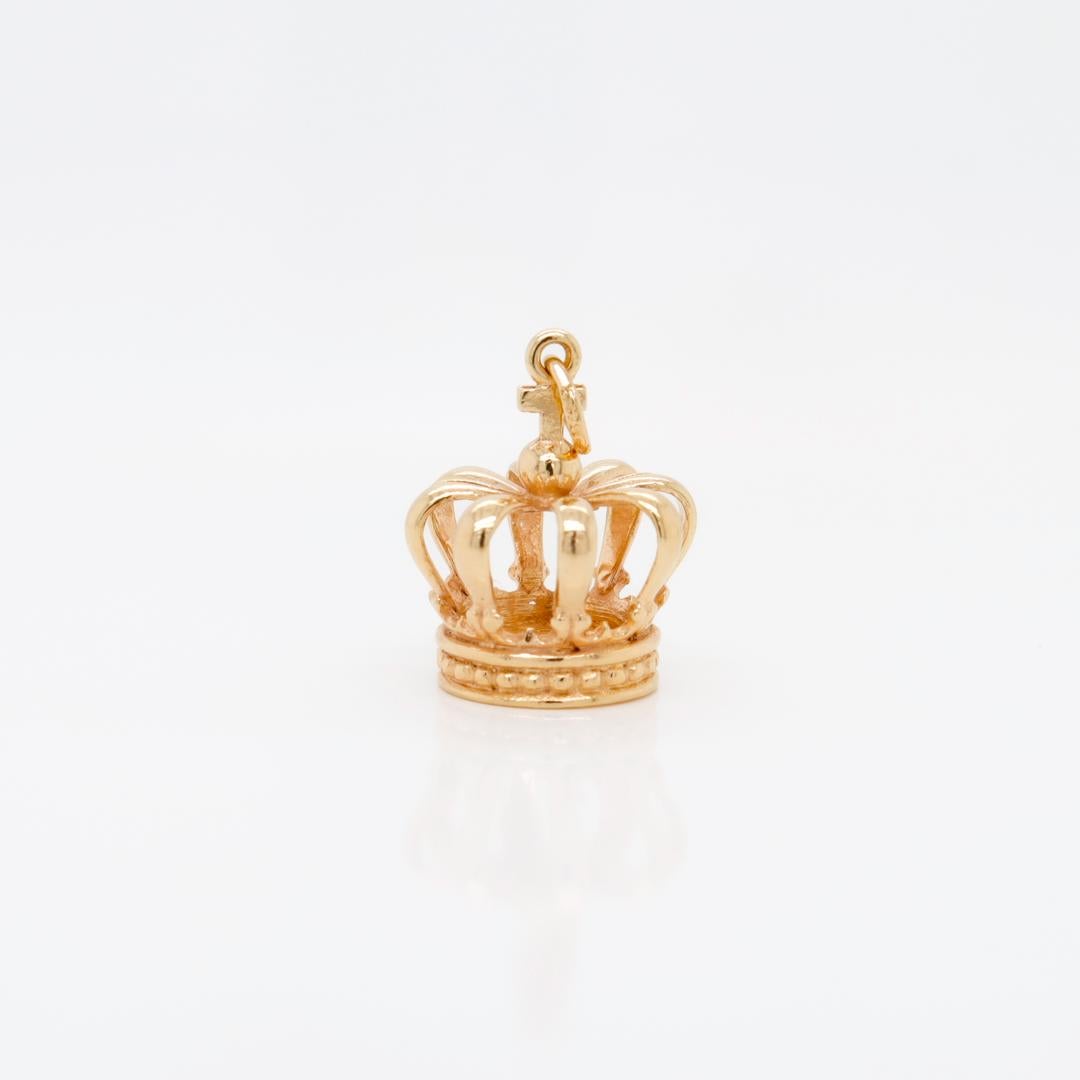 Women's or Men's Vintage 14k Gold Openwork Crown Charm for a Charm Bracelet