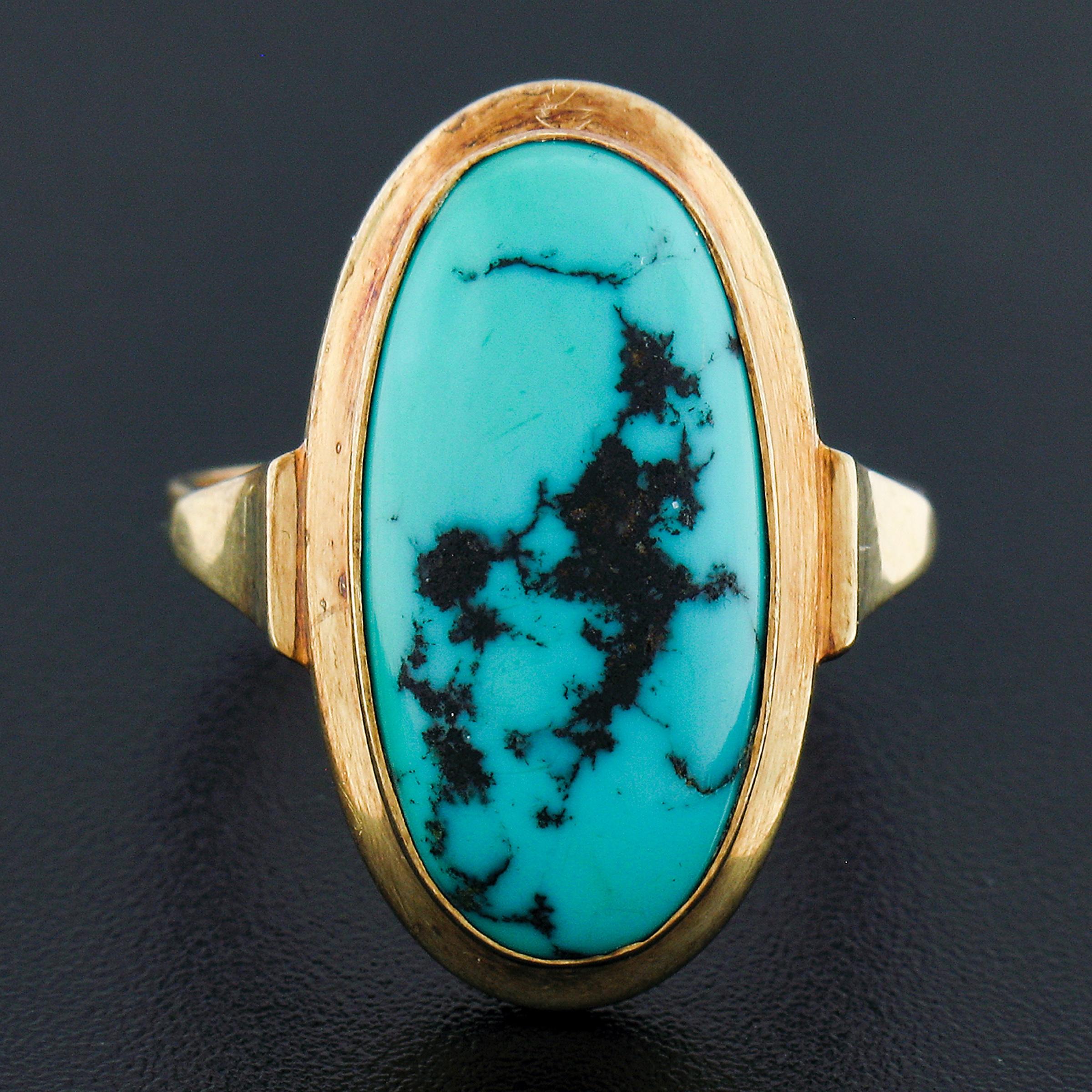 14k Gold Oval Cabochon-Lünette Matrix Türkis Solitär Cocktail-Ring (Ovalschliff)
