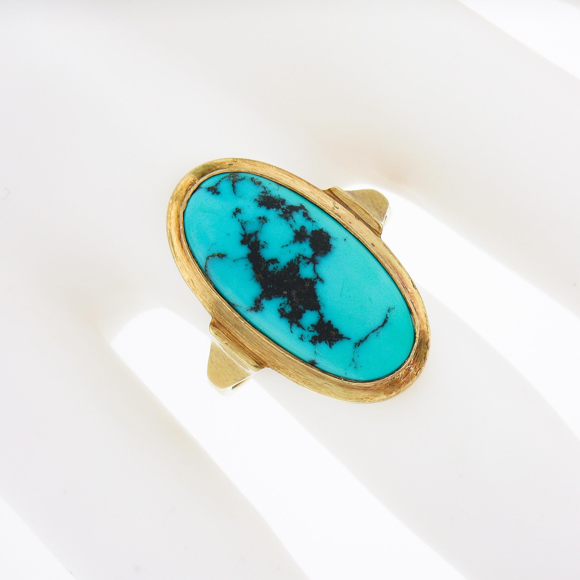 14k Gold Oval Cabochon-Lünette Matrix Türkis Solitär Cocktail-Ring im Zustand „Gut“ in Montclair, NJ