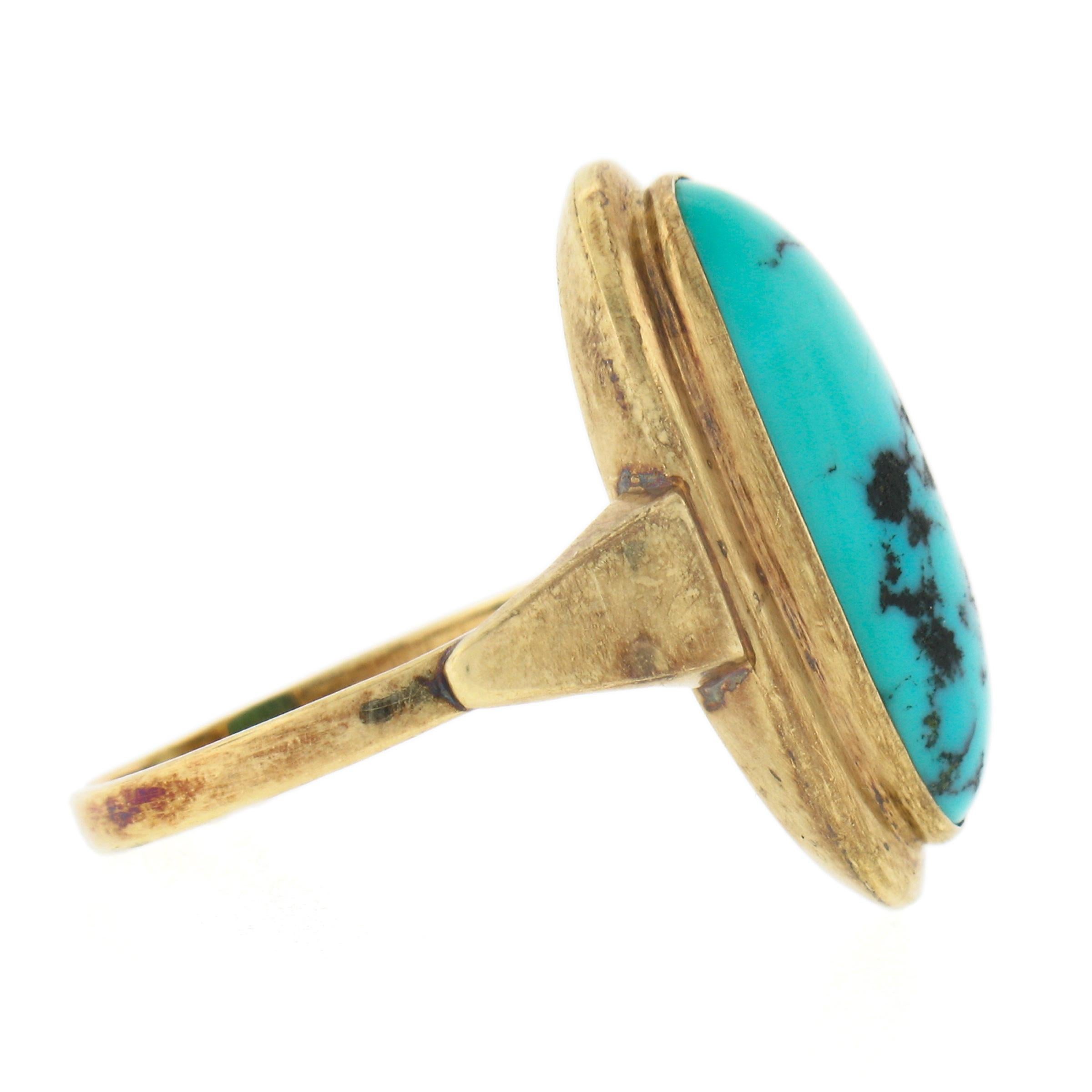 14k Gold Oval Cabochon-Lünette Matrix Türkis Solitär Cocktail-Ring Damen