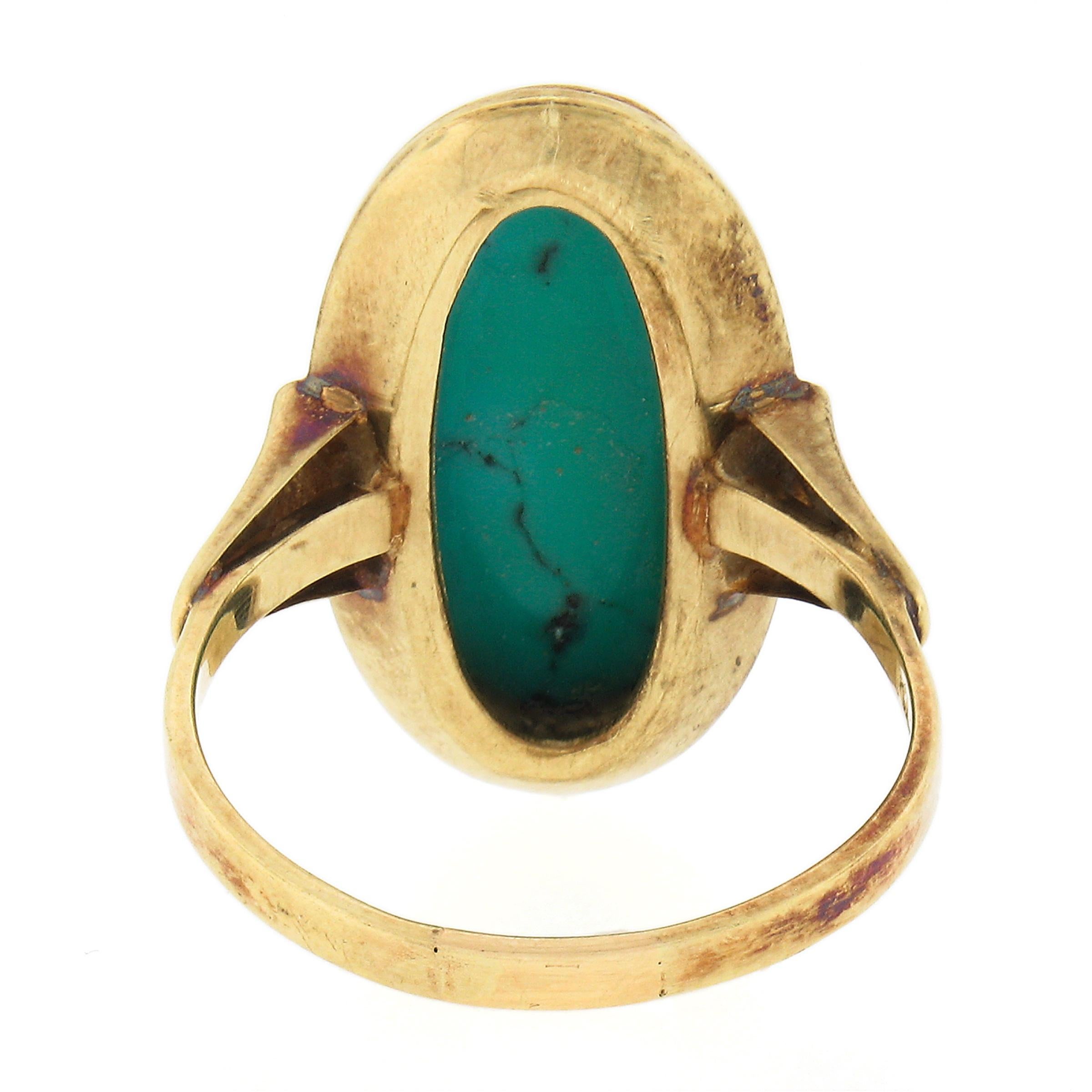 14k Gold Oval Cabochon-Lünette Matrix Türkis Solitär Cocktail-Ring 1