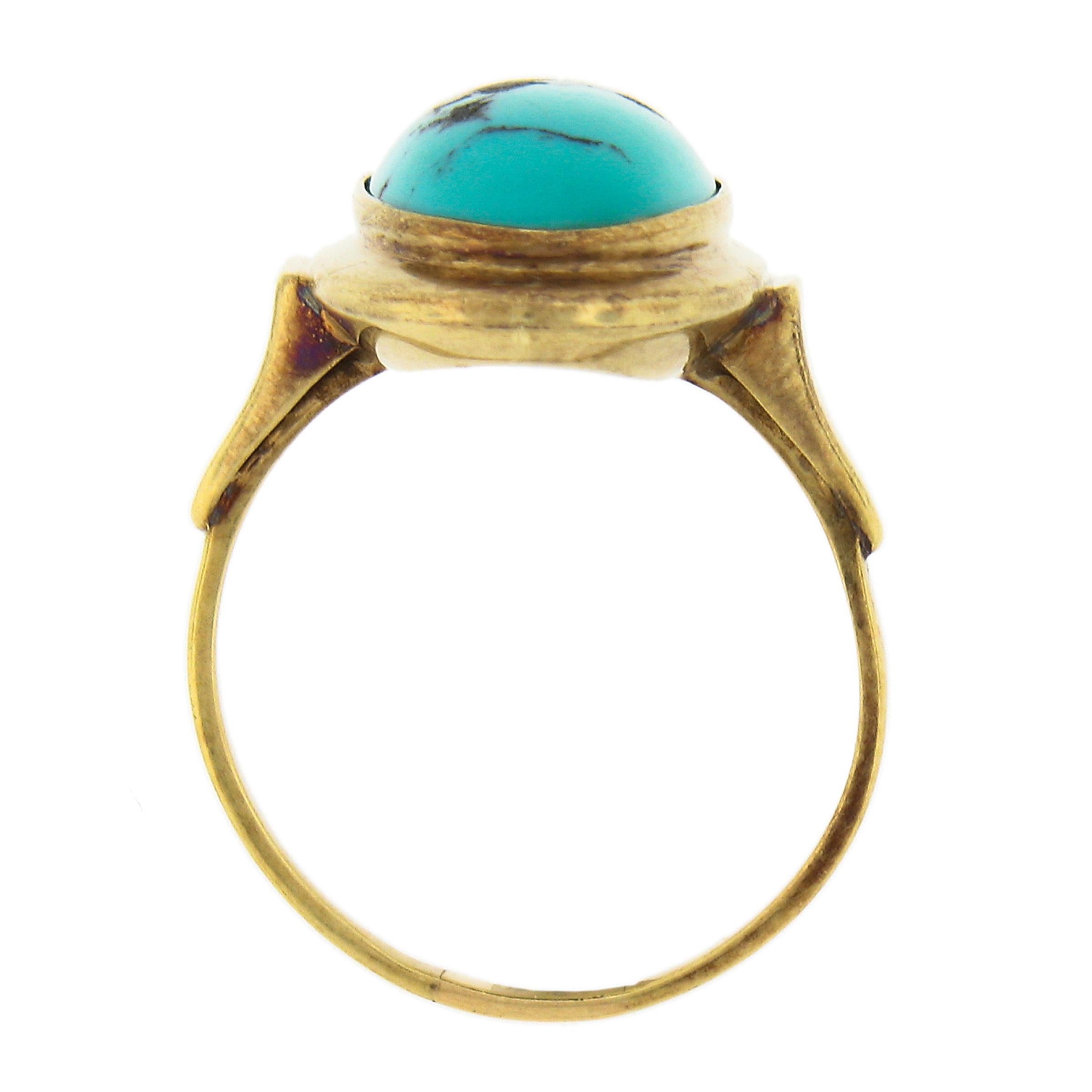 14k Gold Oval Cabochon-Lünette Matrix Türkis Solitär Cocktail-Ring 2