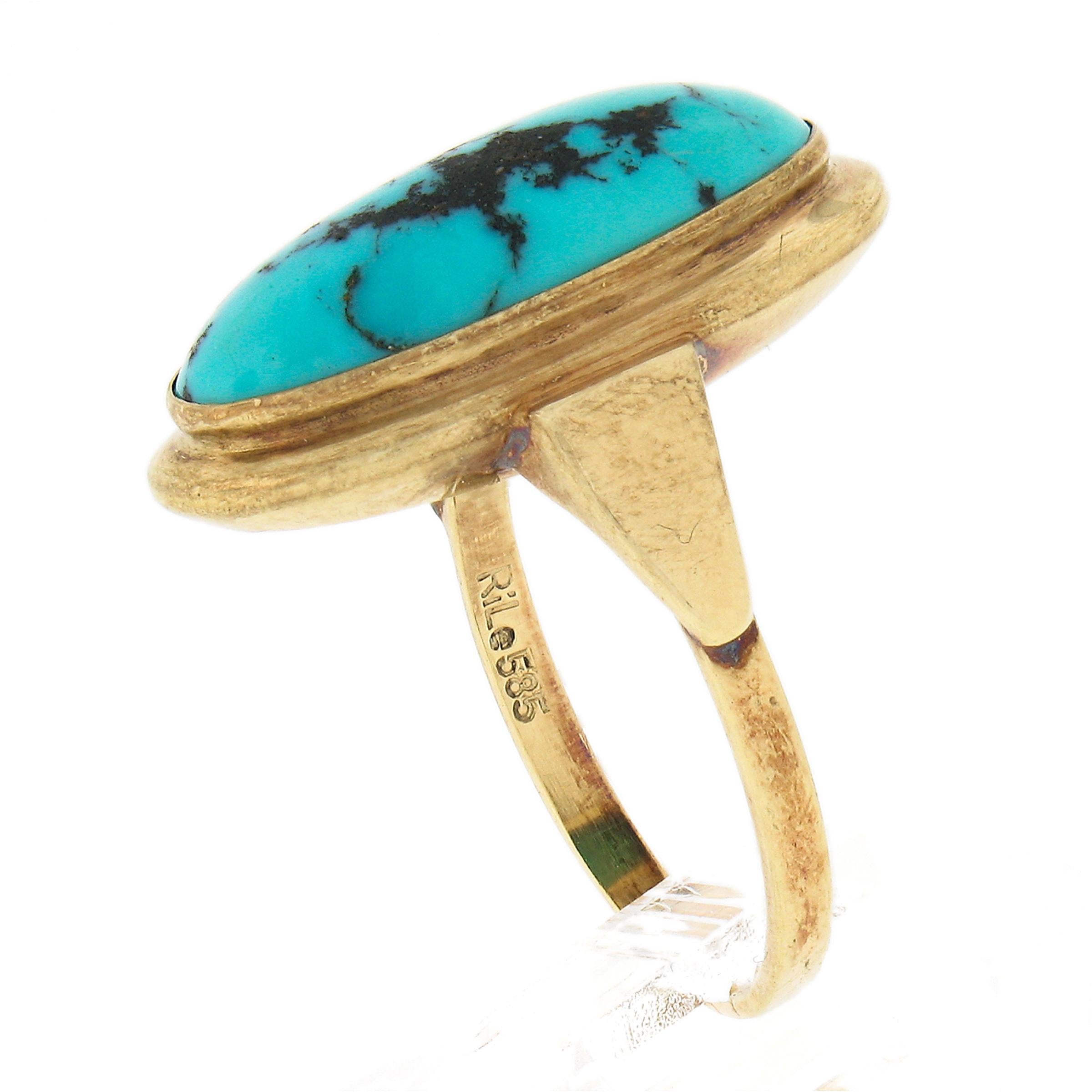 14k Gold Oval Cabochon-Lünette Matrix Türkis Solitär Cocktail-Ring 3