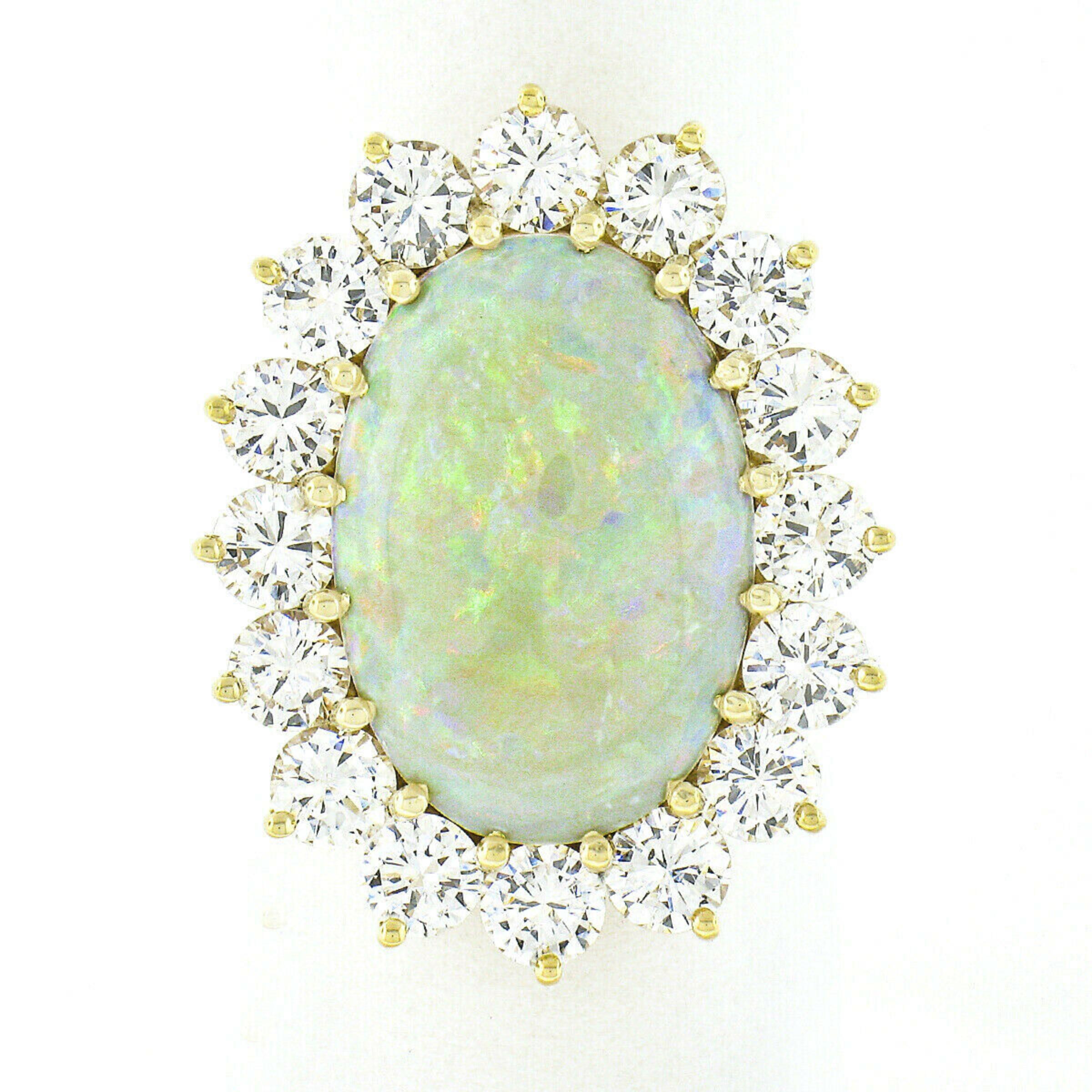 Women's Vintage 14k Gold Oval Cabochon Opal Cocktail Ring w/ 4.00ctw Round Diamond Halo For Sale