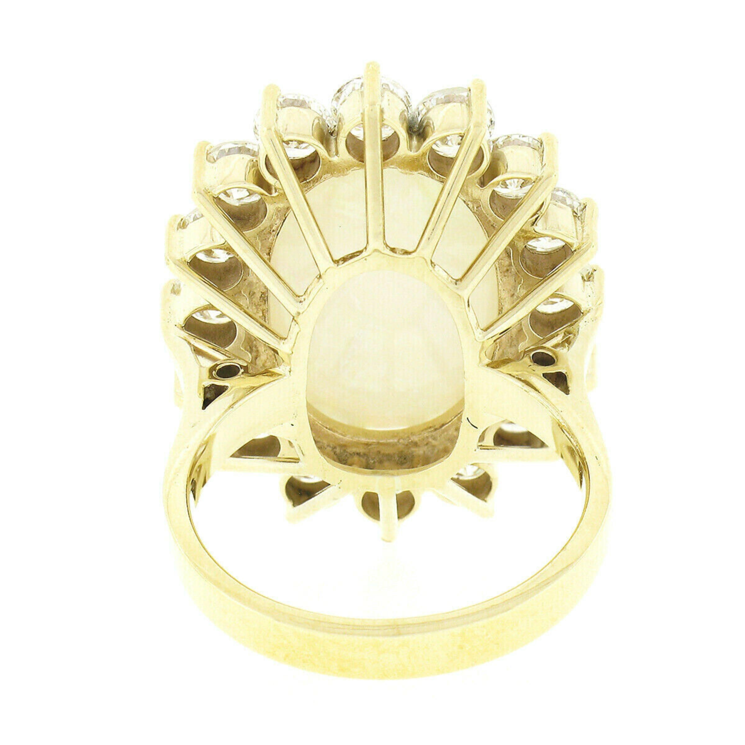 Vintage 14k Gold Oval Cabochon Opal Cocktail Ring w/ 4.00ctw Round Diamond Halo For Sale 5