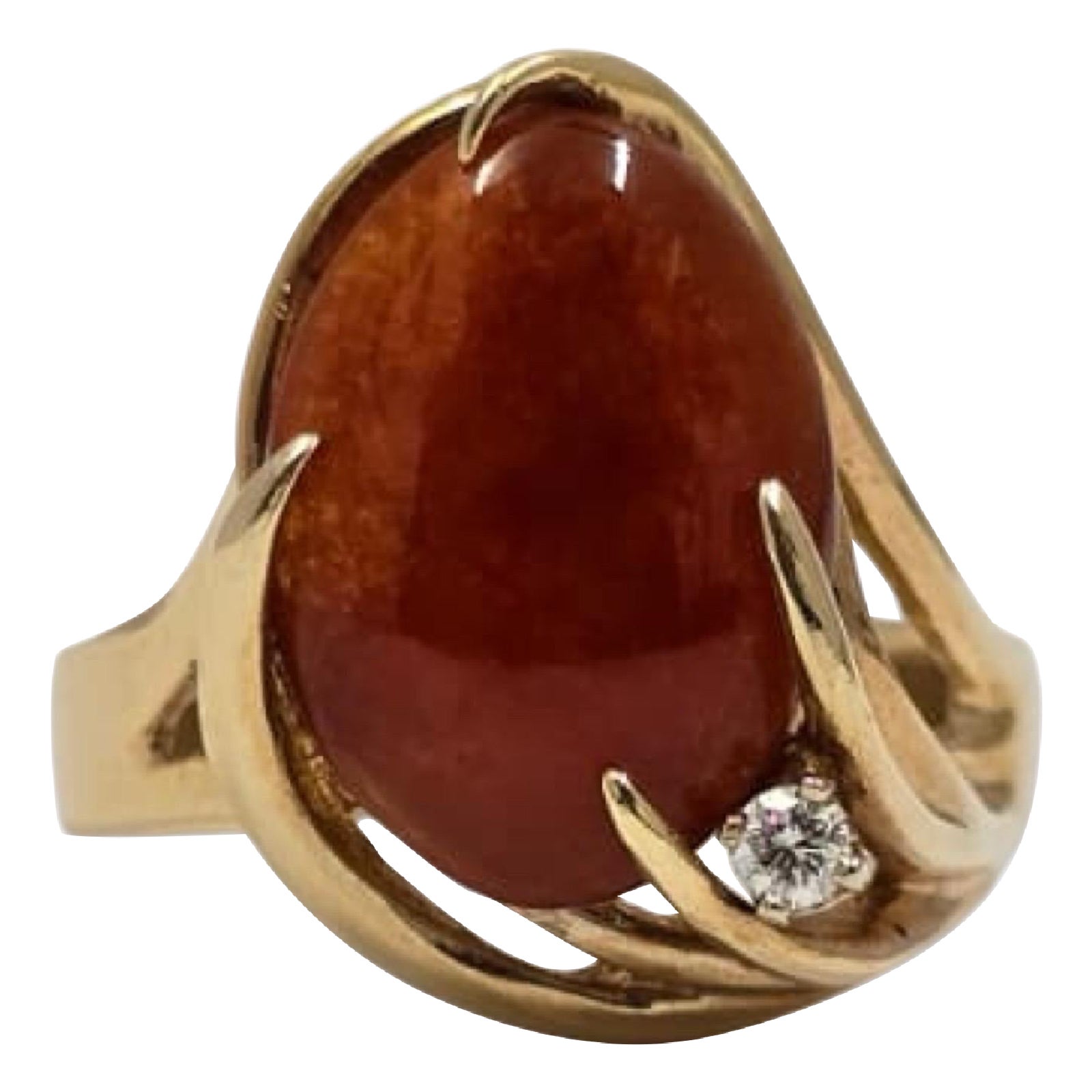 Vintage 14K Gold Oval Carnelian
Diamond Statement Ring