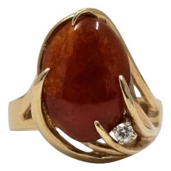 Vintage 14K Gold Oval Carnelian 
Diamond Statement Ring