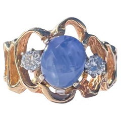 Vintage 14k Gold Oval Cut Periwinkle Blue Star Sapphire w/ Old European Diamonds