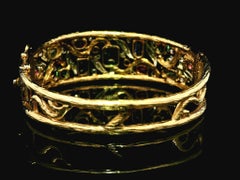 Vintage 14k Gold Pastel Color Sapphires Emerald & Diamond Open Hinged Bracelet