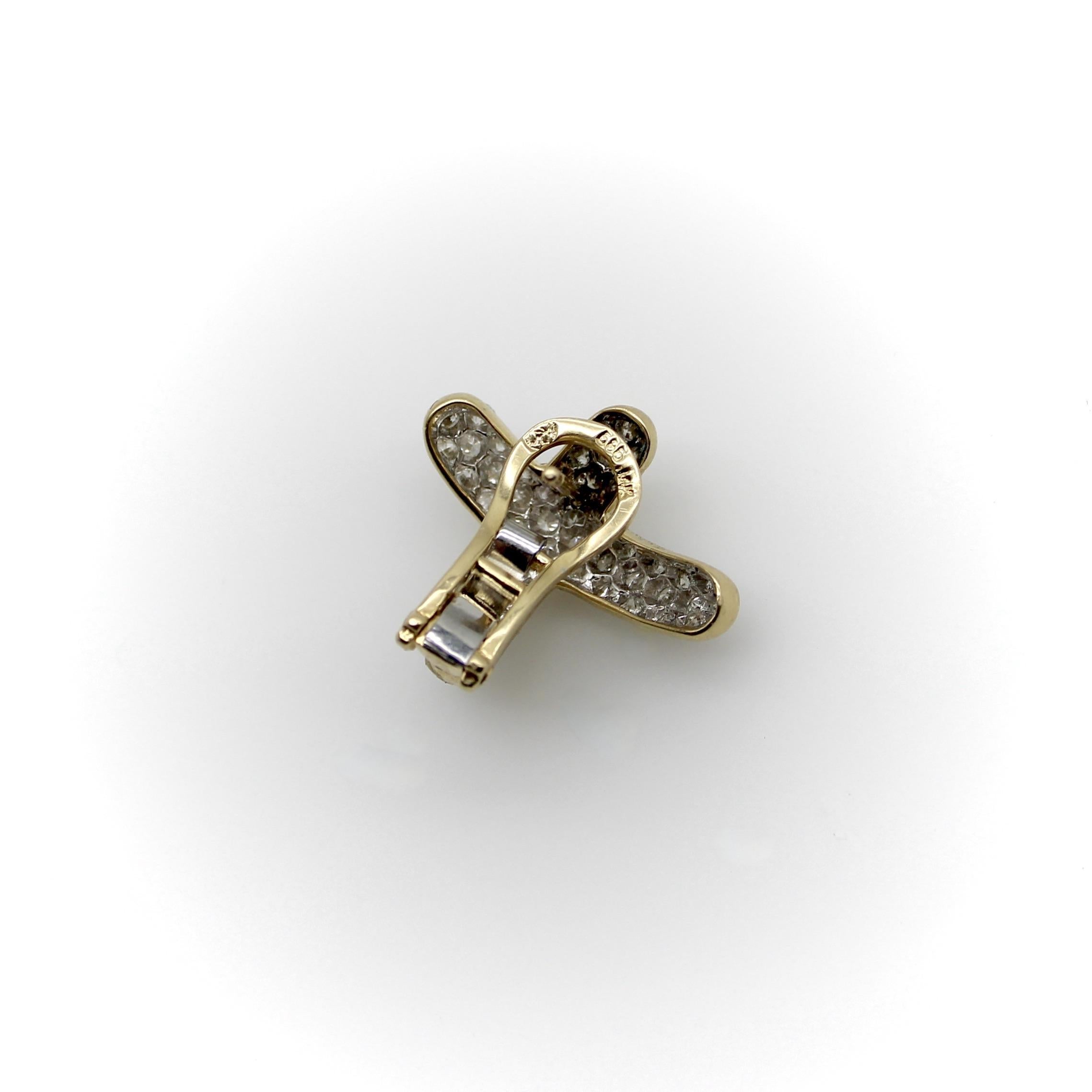 Vintage 14K Gold Pave Diamond Cross Earrings with 1 carat + Diamonds For Sale 1