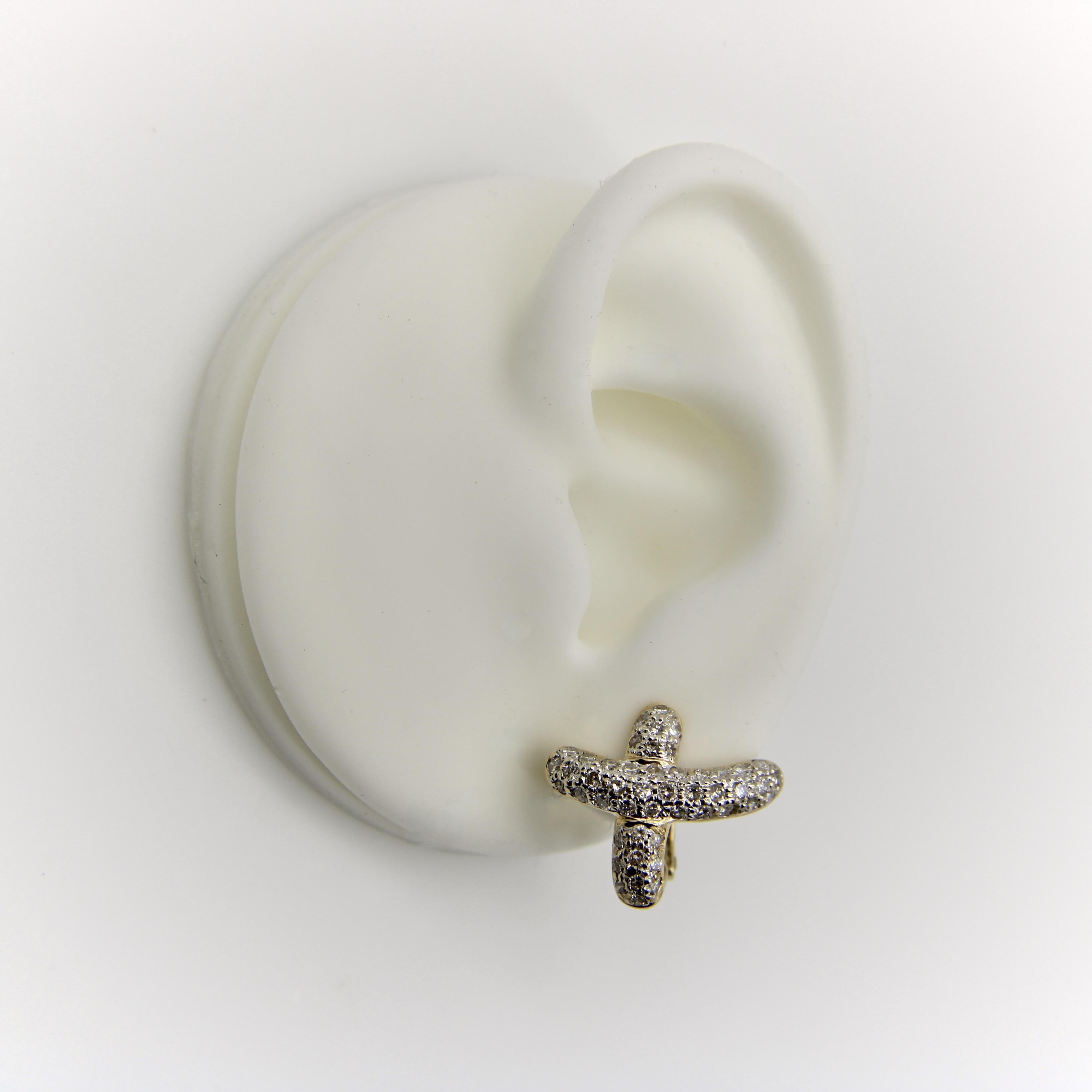 Vintage 14K Gold Pave Diamond Cross Earrings with 1 carat + Diamonds For Sale 2