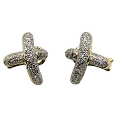 Vintage 14K Gold Pave Diamond Cross Earrings with 1 carat + Diamonds