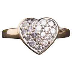 Vintage 14K Gold Pave Diamond Heart Ring