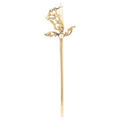 Vintage 14K Gold, Pearl, & Enamel Figural Rapier or Dueling Sword Stickpin