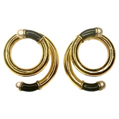 Vintage 14K Gold Pearl & Enamel Swirl Earrings