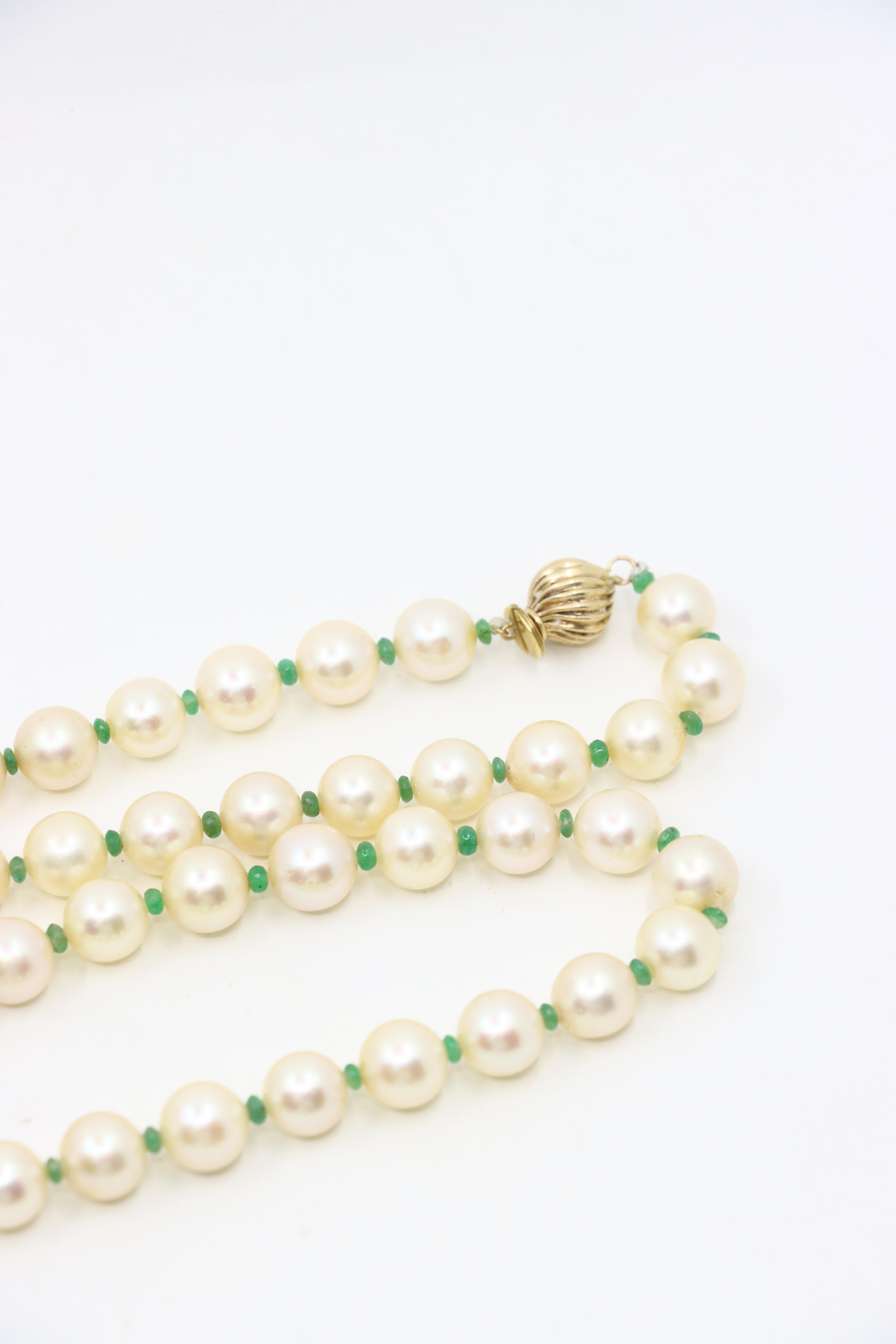 Vintage 14K Gold Pearl Long Necklace For Sale 5