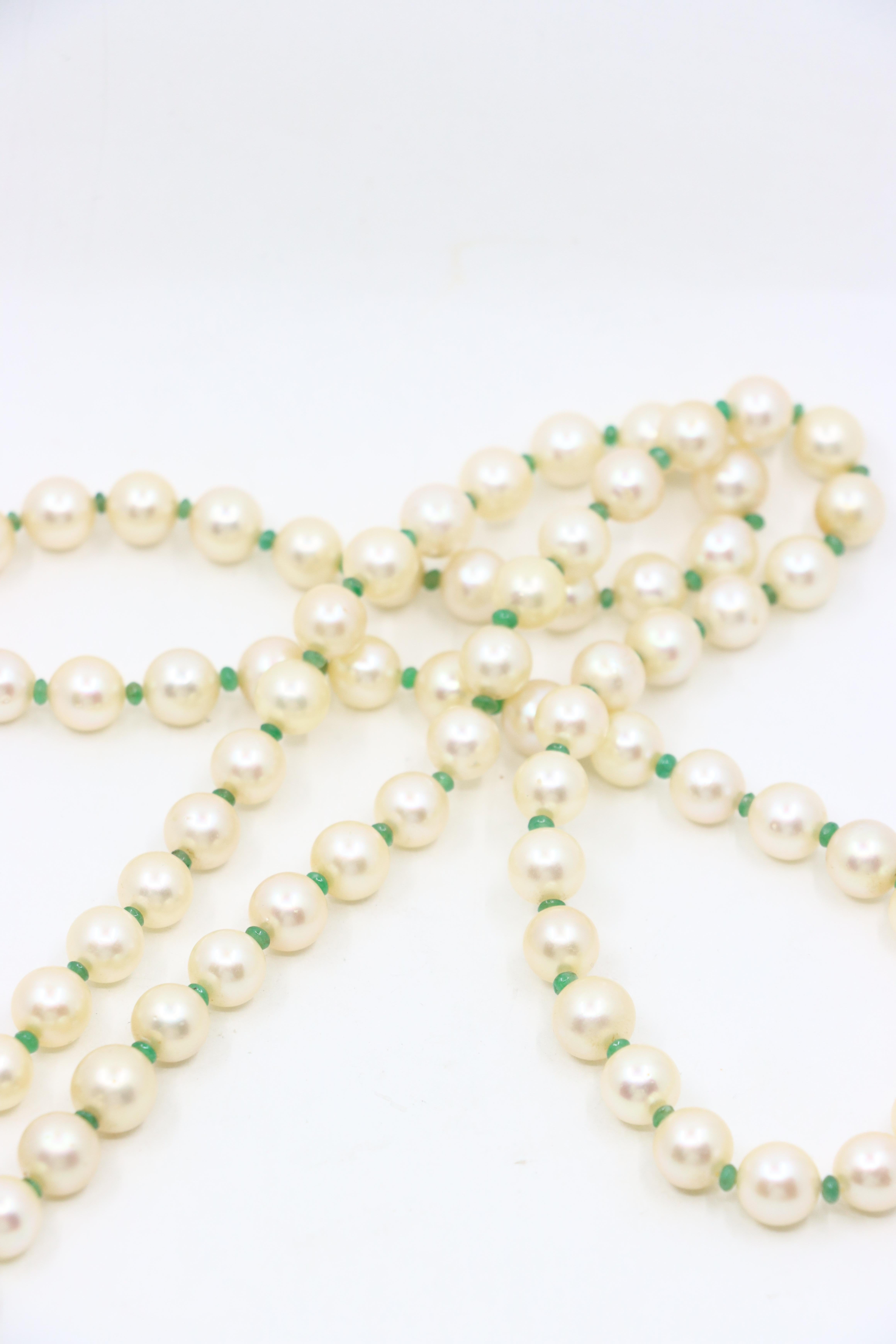 Vintage 14K Gold Pearl Long Necklace For Sale 9